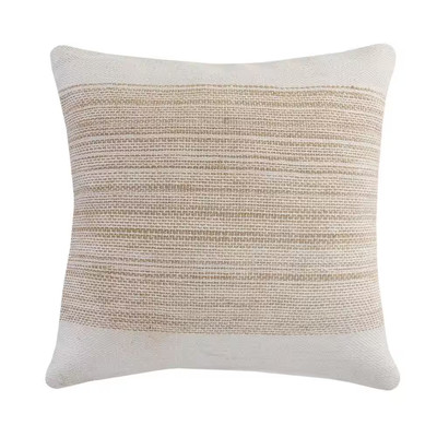 Border off White / Beige Jute Woven Band Durable Poly-Fill 20 In. X 20 In. Indoo
