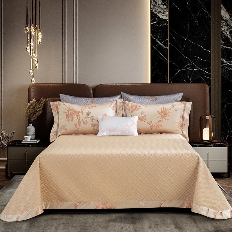 Juego de ropa de cama de algodón de seda natural 4 piezas funda de edredón funda de cama/plana/juego de sábanas ajustadas Foto 3 de 4