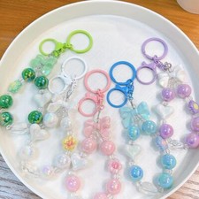 Creative Candy Color Plated Beaded Keychain Bow Love Keychain Bag Small Pendant  