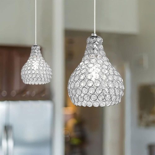 Glamorous Crystal Pendant Light - 7.48” Adjustable Teardrop Chandelier in Chrome - Picture 3 of 9