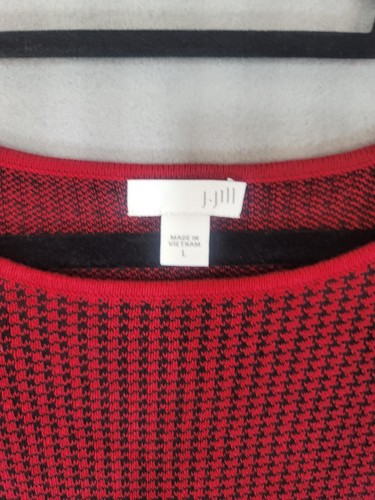 J Jill Red Black Houndstooth Print Knit Crew Neck Long Sleeve Dress Women’s L - Picture 3 of 7