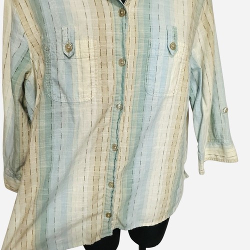 Blusa camisa de vestir Basic Editions para mujer XL neutra puño enrollable botón delantero top - Imagen 6 de 13