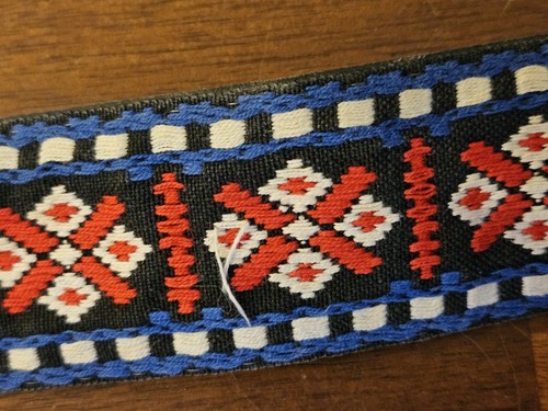 Vtg Legendary Columbia Red White Blue Woven Guitar Strap Leather Made in USA - Picture 7 of 8