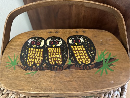 VINTAGE CARO NAN BASKET PURSE BASKET OWLS SIGNED ORIGINAL - Picture 2 of 7