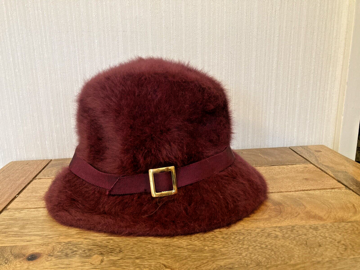 Vintage Kangol Design Angora Style Burgundy Hat Cloche Trilby