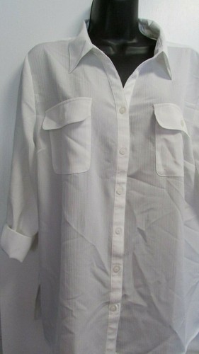 NEW Womens L White Poly Long Sleeve Button Dress Shirt Blouse By Studio works - Bild 1 von 5