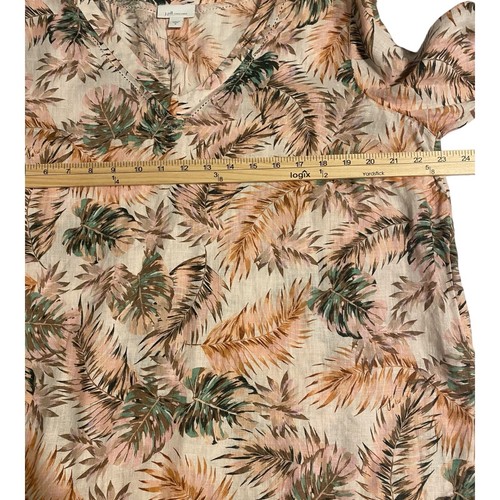 J. Jill Love Linen Tropical Top Womens Medium V- Neck Bell Cuffs Casual Blouse - Picture 8 of 11