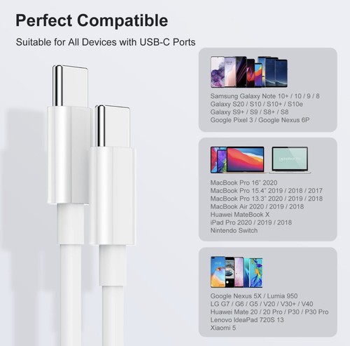 Lot 10/100 USB-C to USB-C Cable Samsung S10 S20 super Fast Charger Charging Cord - Picture 2 of 8