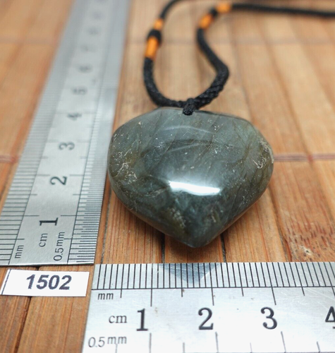 Pendentif coeur LABRADORITE + cordon reglable collier love 22,1g protection - Picture 1 of 7