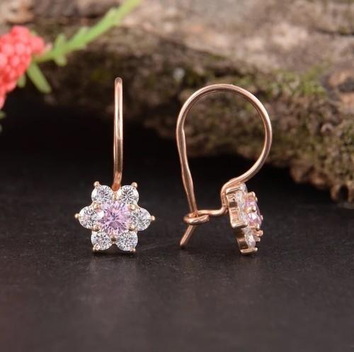 10K Rose Gold Simulated Tourmaline & Moissanite Drop Dangle Earrings For Women - Picture 3 of 6