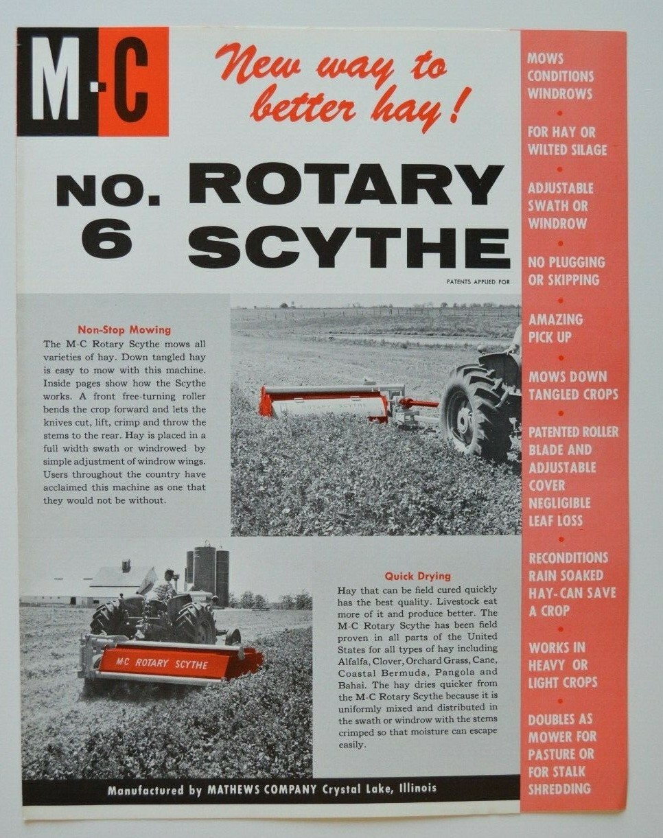 MATHEWS Company Rotary Scythe n6 1960s dealer brochure catalog