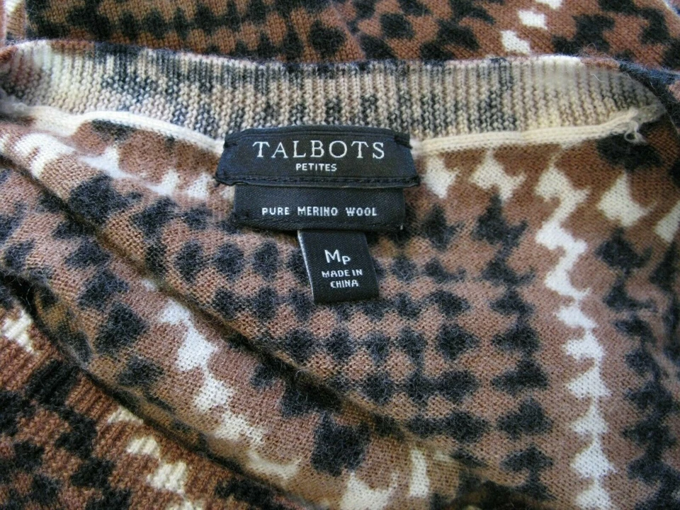 Suéter Cárdigan Suéter TALBOTS Cuadros Ventana 100% Lana Merino Talla Mp Marrón Marfil Foto 4 de 4