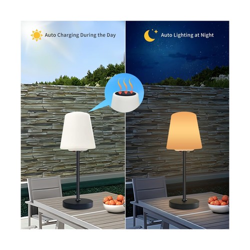 Solar Table Lamp, Outdoor Table Lamp, 3-Color Modes Rechargeable Table Lamp, ... - Picture 2 of 8