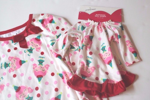 Jumping Beans Ivory Christmas Elf Nightgown & Matching 18" Doll Gown Girl Size 6 - Picture 3 of 3