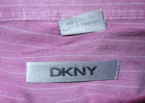 Camisa de algodón frontal DKNY para hombre púrpura Merlot a rayas blanca con botones talla L - Imagen 8 de 8