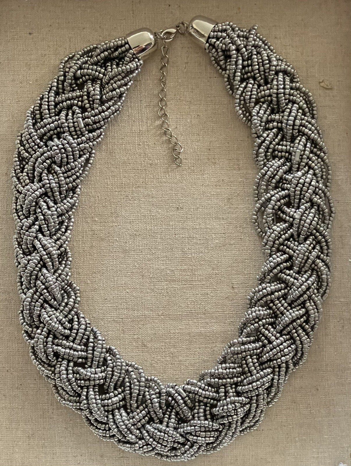 Silver-Gray Braided Multi-stranded Beaded Necklace - image 1