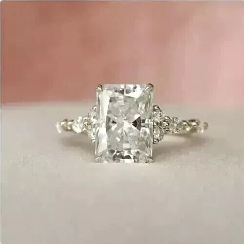 3CT Radiant Cut Lab-Created Diamond Women Engagement Ring 14K White Gold Plated - Picture 2 of 5