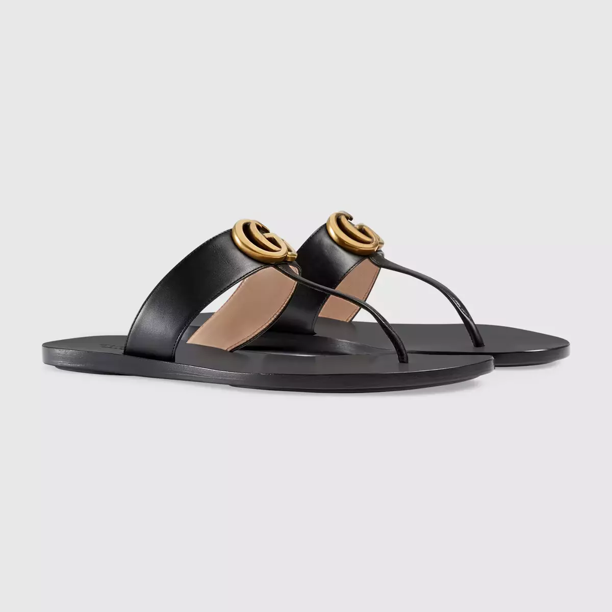 NWOT Gucci GG T-Strap Thong Sandals Black Leather Shoes Women's Size 35 EU  $590