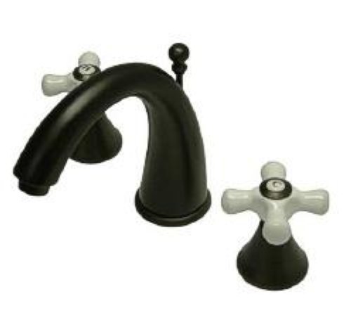 Oil Rubbed Bronze Kingston Brass KS2975PX Naples Widespread Lavatory Faucet with Porcelain Cross Handle Oil Rubbed Bronze Kingston Brass KS2975PX Naples Widespread Lavatory Faucet with Porcelain Cross Handle