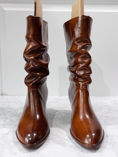 Vintage Moulded Construction Waterproof Fleece Lined Rubber Boots Brown Size 6 - Picture 5 of 7