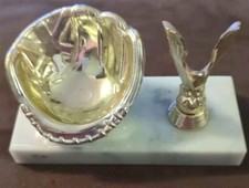 Italian Marble Gold Metal Baseball Holder Base Stand Display Trophy NM Condition