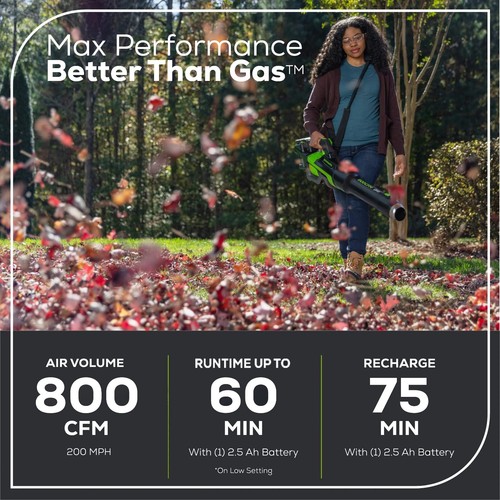 Greenworks 80V Cordless Leaf Blower 800CFM 200MPH with 4Ah Battery and Charger - Picture 6 of 10