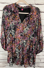 NWT Vince Camuto Womens Size M Black/Multicolor Long Balloon Sleeve Dress