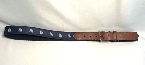 Nautica Men's Belt Brown Navy Sailboat Design XL42-44 - 1.1/4" Wide Faux Leather - Picture 4 of 4