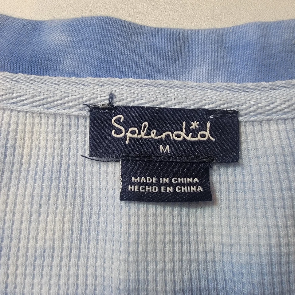 Splendid Top Womens Medium Waffle Knit Thermal Long Sleeve Blue White Athleisure - Imagem 2 de 4