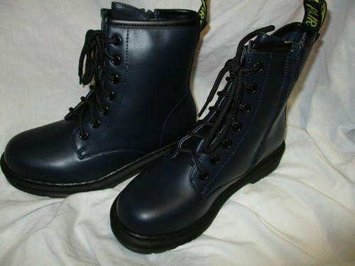 Dream Pairs Fight-1K Girls Leather Lace Up Heeled Boots 7" Tall Size (2) C-Navy