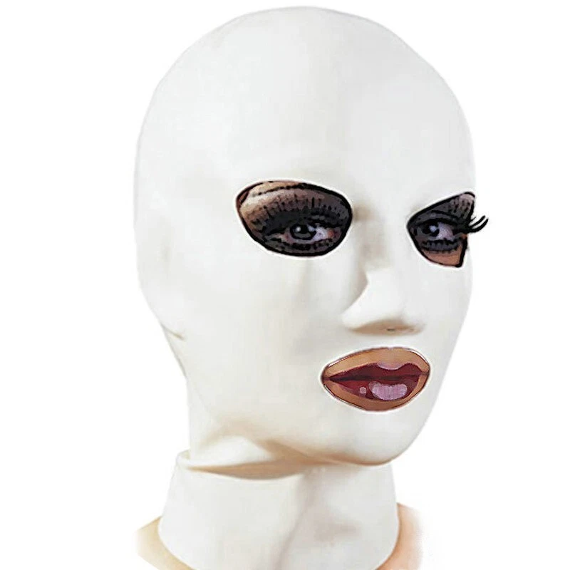 Unisex White Latex Hood,Handmade Natural Rubber Mask with Back Zipper