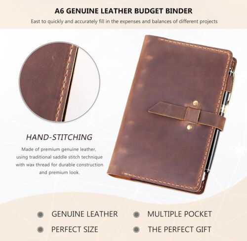 Handmade A6 Leather Budget Binder with Cash Envelopes - Elegant Money Organizer - Picture 4 of 9