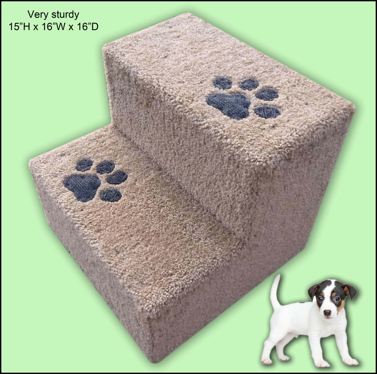 Sturdy Dog Steps with paw prints 15' H x 16' W x 16' D. Sturdy Dog Steps with paw prints 15' H x 16' W x 16' D.