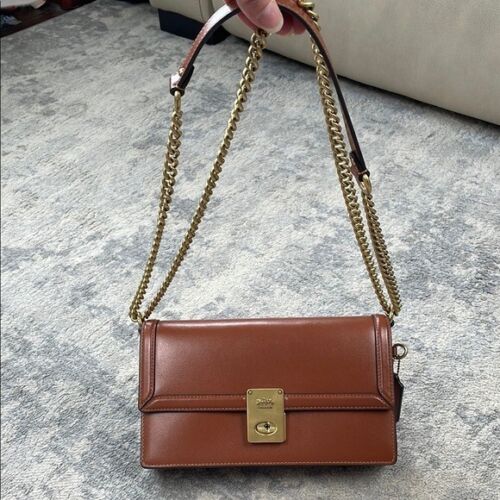Coach Hutton Box Leather Shoulder Bag Purse Chain Strap New Defect CS898 - Picture 2 of 16