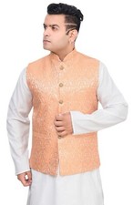 Men  s Pastel Brocade Stylish Vest Jacket Only Waistcoat without Kurta Set 1033