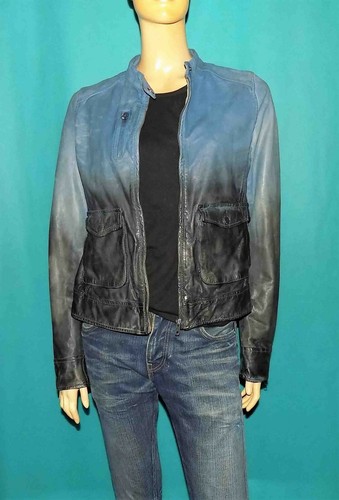 veste IKKS tie and dy en cuir agneau bleu taille 38 - Picture 5 of 8