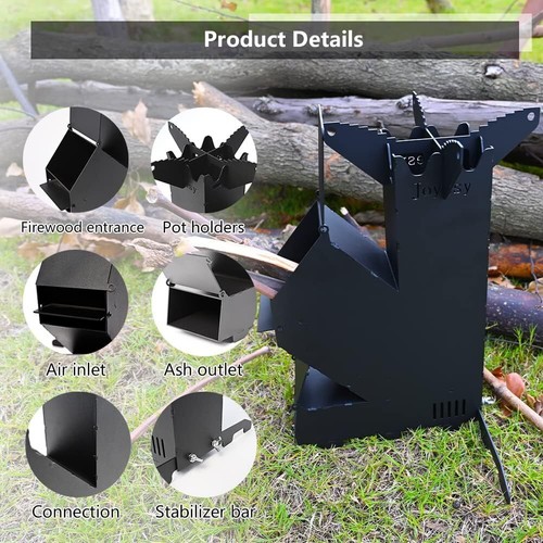 Portable Rocket Stove Wood Burning Cooking Camp Grill W/ Storage Bag Outdoor Use - Picture 6 of 7