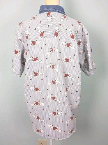 Vintage 90s Xquizzit Size Large Dalmatians Denim Button Up Shirt Blue White - Foto 4 di 7