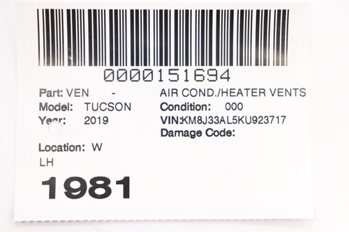 Hyundai Tucson 2019 aire acondicionado/calefacción ventilaciones Lh 97480d3aa0tus - Imagen 10 de 10