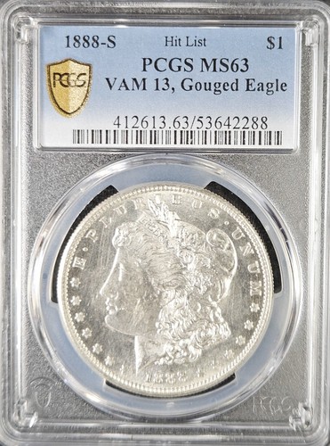 Dólar Morgan 1888-S graduación profesional MS63 VAM-13 "Lista de éxitos" águila ranurada DMPL reverso! - Imagen 2 de 3