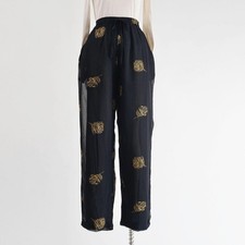 Vintage 90s Sheer Black Floral Elastic Waist Pants size L