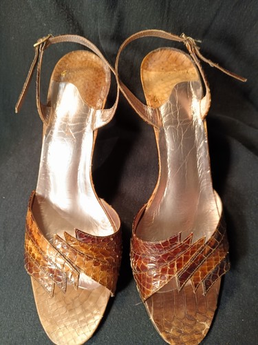 GLORIA VANDERBILT VINTAGE SCHUHE SCHLANGENLEDER OFFEN SCHLEPPABSATZ SANDALE GRÖSSE 8 1/2 - Bild 7 von 15