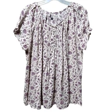 Blue Mountain Peasant Top Womens XL Pintuck Smock Floral Pleated Blouse Buttons