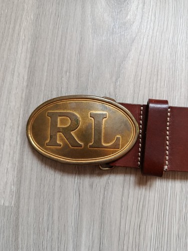 Polo Ralph Lauren Brown Vintage Leather Gold RL Logo Buckle Western Waist Belt - Picture 6 of 12