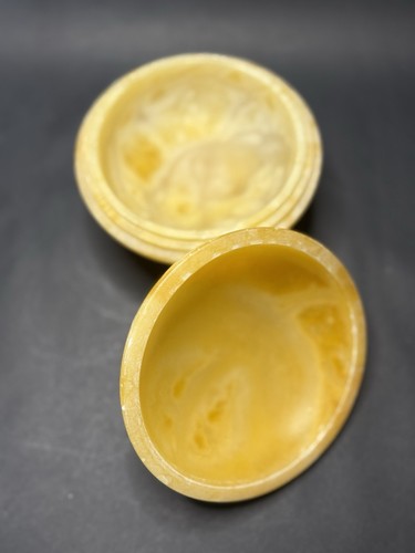 Vintage MCM Mid Century Carved Alabaster Onyx Covered Dish Flower AS IS - Picture 8 of 15