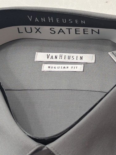 Van Heusen Men's Lux Sateen Grey Dress Shirt 17 34/35 Regular Fit NWT - Picture 4 of 6