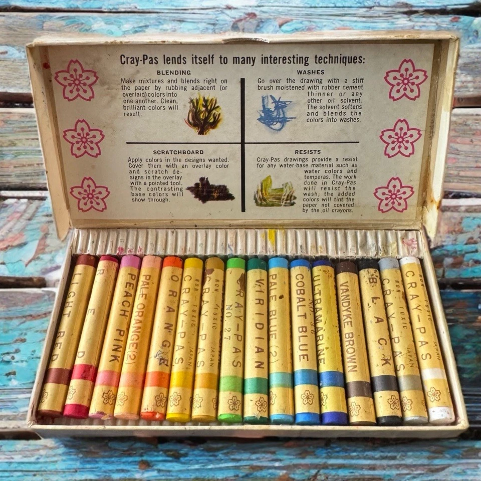 Vintage Sakura Cray-Pas Oil Pastels 16 Colors Box Japan Sanford XKP-16 Complete - Image 4 of 4