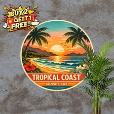Tropical Palm Tree Round Aluminum Sign Beach House Wall Decor 8x8