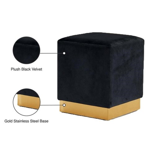 Meridian Furniture Jax Contemporary Velvet Ottoman/Stool in Black - Picture 5 of 8