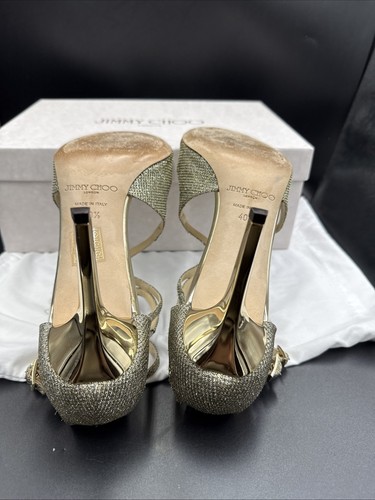 JIMMY CHOO Ivette Gold Bronze Glitter sandals Heels Strappy Size UK 7.5 Eu 40.5 - Picture 10 of 13